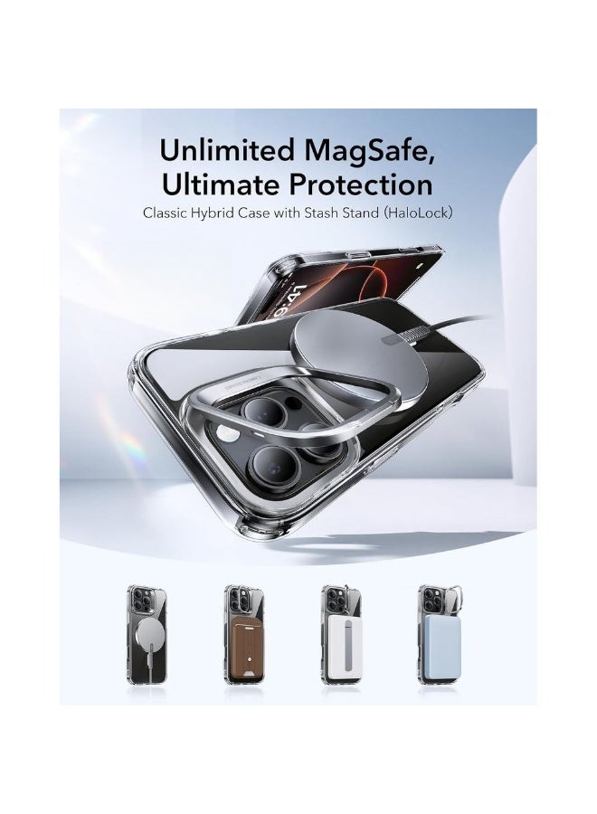 For IPhone 16 Pro Max Case Compatible With MagSafe Built-in Stash Stand Phone Case -Grade Protective Case Scratch-Resistant Back Cover Classic Series Clear - Image 3