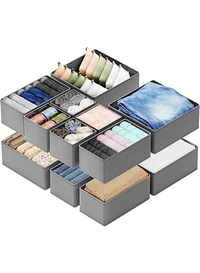 DUNISO 12 Pcs Clothes Drawer Organisers，Foldable Underwear Drawer Organizer and Closet Dividers，Storage Dresser Drawer Dividers，for Clothes, Socks, Bras, Underwear, Towels, Leggings, Jeans and Sweaters，Grey - Image 1