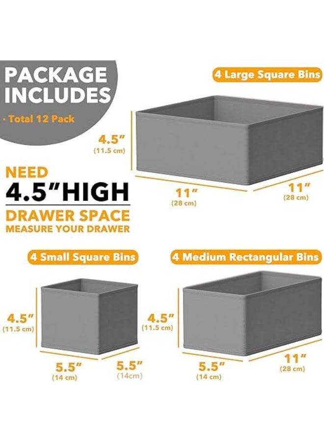 DUNISO 12 Pcs Clothes Drawer Organisers，Foldable Underwear Drawer Organizer and Closet Dividers，Storage Dresser Drawer Dividers，for Clothes, Socks, Bras, Underwear, Towels, Leggings, Jeans and Sweaters，Grey - Image 2