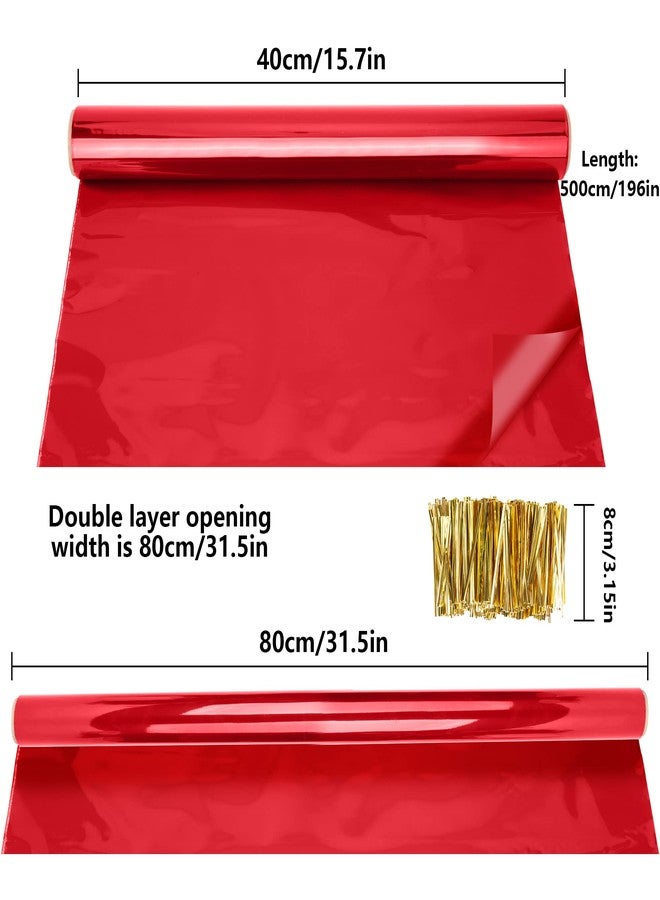 Wehhbtye 2 Rolls Christmas Cellophane Roll - 33Ft Long x 32In Wide Transparent Cellophane Wrapping Paper with 800PCS 3”Gold Twist Ties - Colored Cellophane Wrap for Gift Basket Treats Package Storage - Image 2