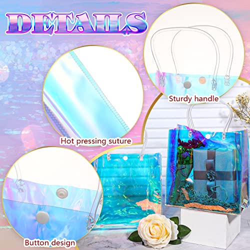 Sherr 16 Pcs Holographic Small Gift Bag Reusable Iridescent Clear Bags for Women PVC Plastic Goodie Holder with Handles for Shopping Christmas Holiday Gift Party Favor(7.87" x 7.87" x 3.15",Rainbow) - Image 4