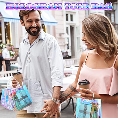 Sherr 16 Pcs Holographic Small Gift Bag Reusable Iridescent Clear Bags for Women PVC Plastic Goodie Holder with Handles for Shopping Christmas Holiday Gift Party Favor(7.87" x 7.87" x 3.15",Rainbow) - Image 5