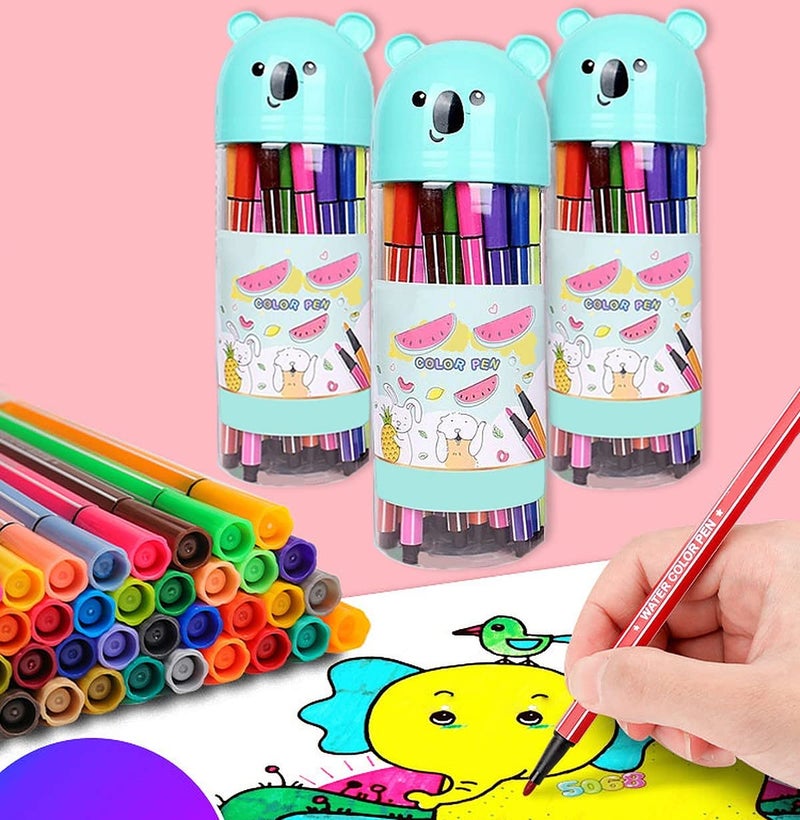 wolpin Sketch Pen Set of 24 Colors Washable Drawing Color Pens with Cute Panda Storage Box - Image 1