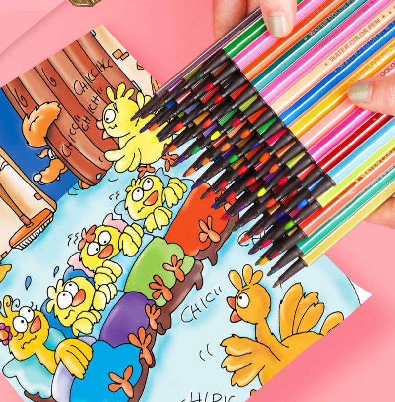 wolpin Sketch Pen Set of 24 Colors Washable Drawing Color Pens with Cute Panda Storage Box - Image 3