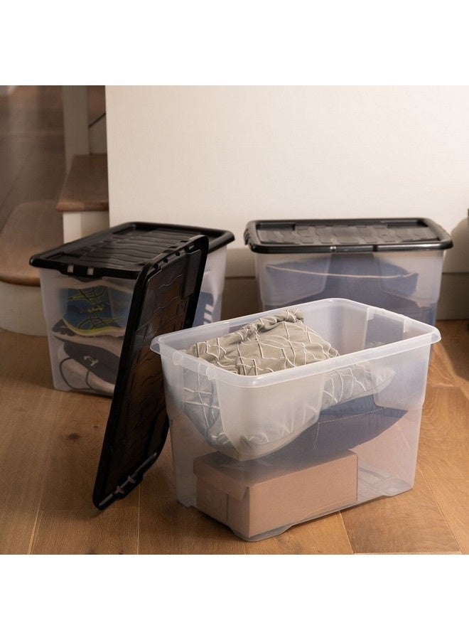Strata 3-Piece Curve Stackable Storage Box with Lid Clear and Black 65 L XW2033-CLR/BLK-EX - Image 4