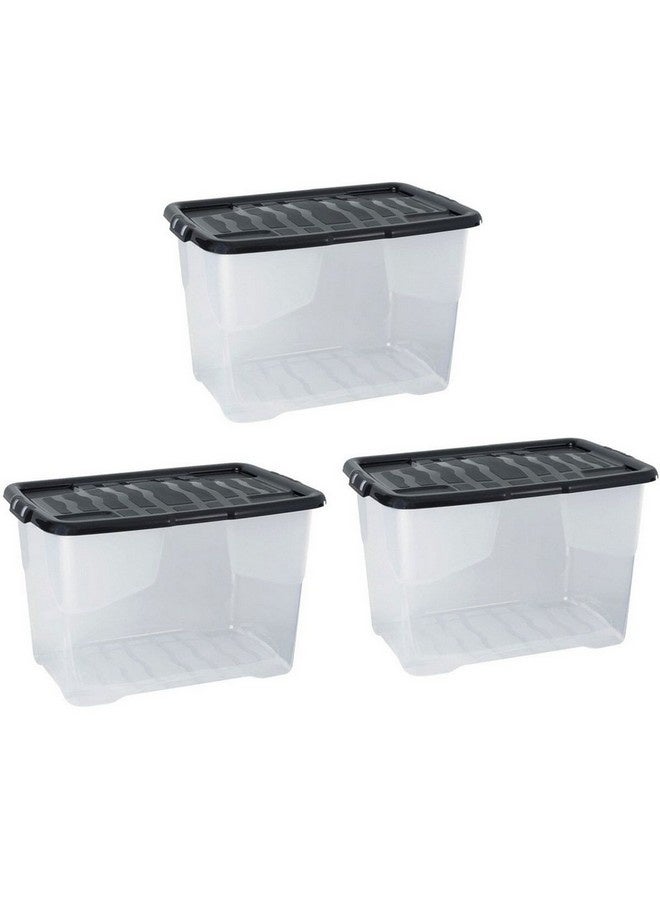 Strata 3-Piece Curve Stackable Storage Box with Lid Clear and Black 65 L XW2033-CLR/BLK-EX - Image 1