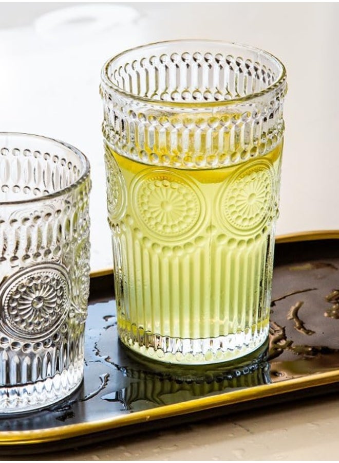 Crazy Boss 4pc Vintage Embossed Glass Set – 300ml Romantic Hobnail Drinking Glasses – Retro Highball Tumblers for Juice, Water & Cocktails - Image 4