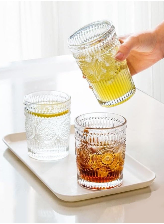 Crazy Boss 4pc Vintage Embossed Glass Set – 300ml Romantic Hobnail Drinking Glasses – Retro Highball Tumblers for Juice, Water & Cocktails - Image 3