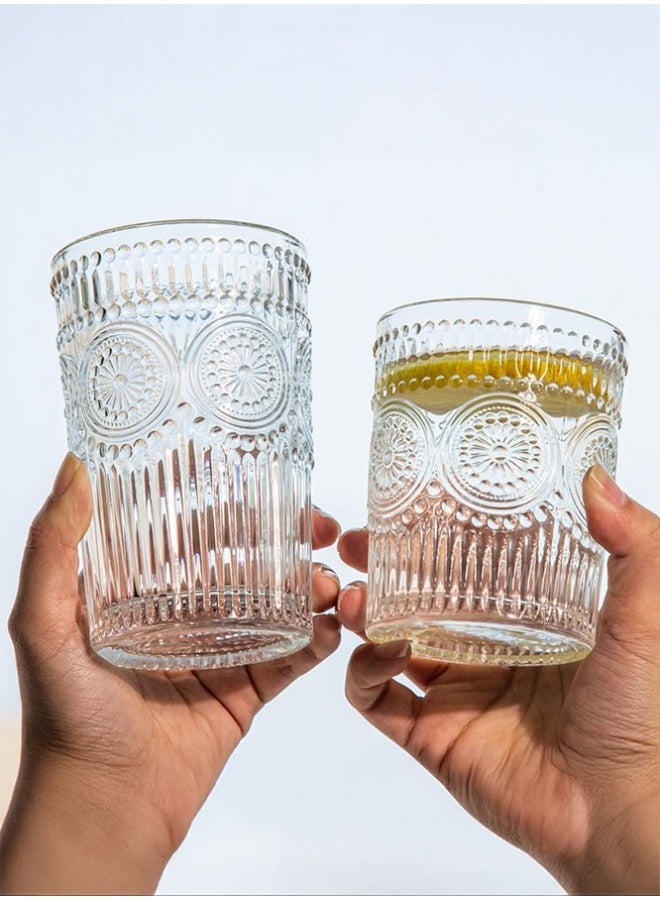 Crazy Boss 4pc Vintage Embossed Glass Set – 300ml Romantic Hobnail Drinking Glasses – Retro Highball Tumblers for Juice, Water & Cocktails - Image 5