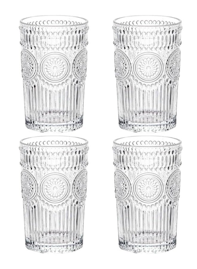 Crazy Boss 4pc Vintage Embossed Glass Set – 300ml Romantic Hobnail Drinking Glasses – Retro Highball Tumblers for Juice, Water & Cocktails - Image 1
