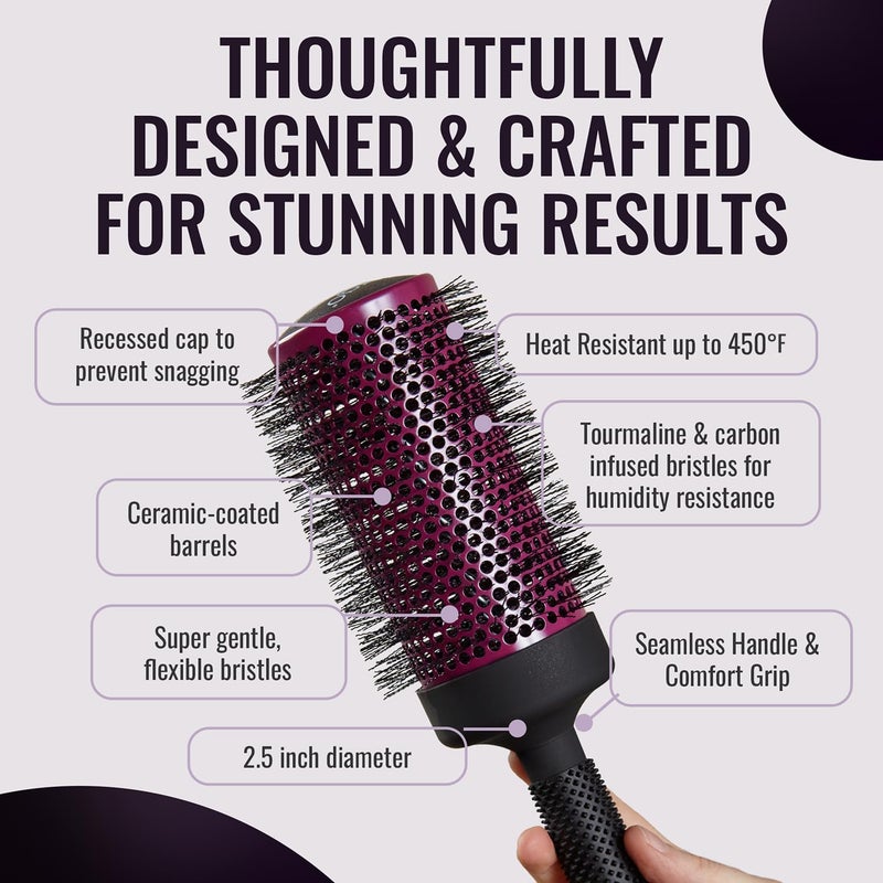 ERGO Super Gentle Round Brush for Blow Out - Salon Quality Hair Styling for Women - Roller for Wet and Dry Hair - Volumizing Care Blowout - ERG65: 2.5" - Image 4