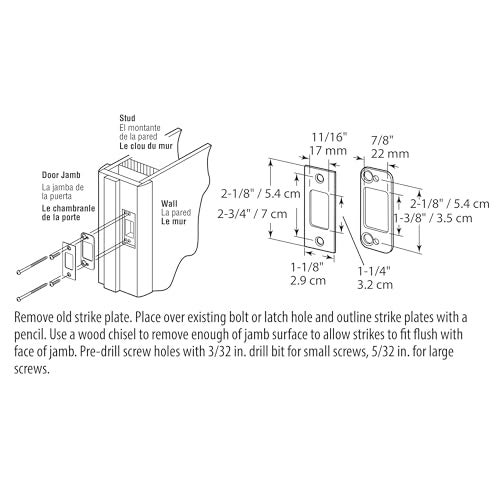Defender Security Prime-Line E 2483 Deadbolt Strike, for Use with Wood Or Metal Door Jambs, 2-3/4 In. Height x 1-1/8 In. Width, Steel, Satin Nickel (Single Pack) - Image 3