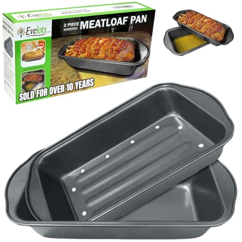Evelots Meatloaf Pan-Drains Fat-Non Stick-Cooking/Baking-More Flavor-2 Piece Set - Image 1