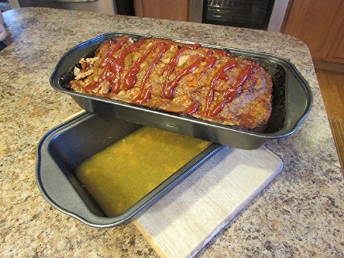 Evelots Meatloaf Pan-Drains Fat-Non Stick-Cooking/Baking-More Flavor-2 Piece Set - Image 3