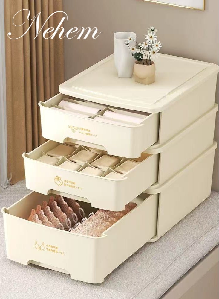 nehem 3-Piece Underwear Organizer Set - Bra Storage Box + 12-Slot Panty Organizer + 16-Compartment Sock Drawer | Space-Saving Closet Organization System - Image 1