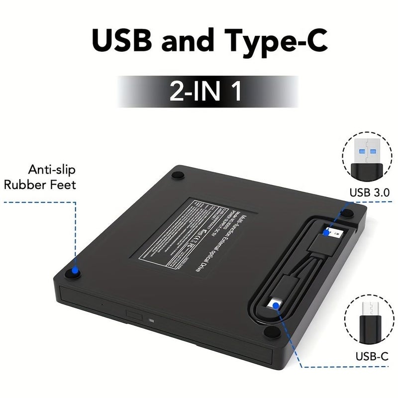 7 In 1 Multifunctional External USB 3 0 Type C CD DVD Optical Drive Ultra Slim With 4 USB Ports 2 SD Card Slots And Black Color Compatible With Laptop PC Linux Windows Mac OS - Image 5