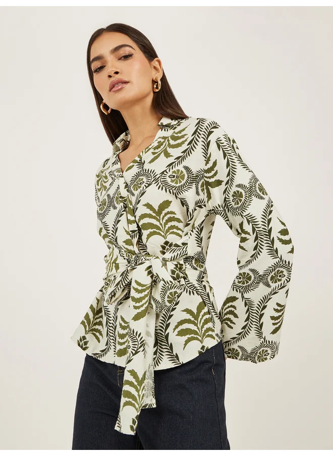 ستايلي Styli Floral Print Bell Sleeve Wrap Top