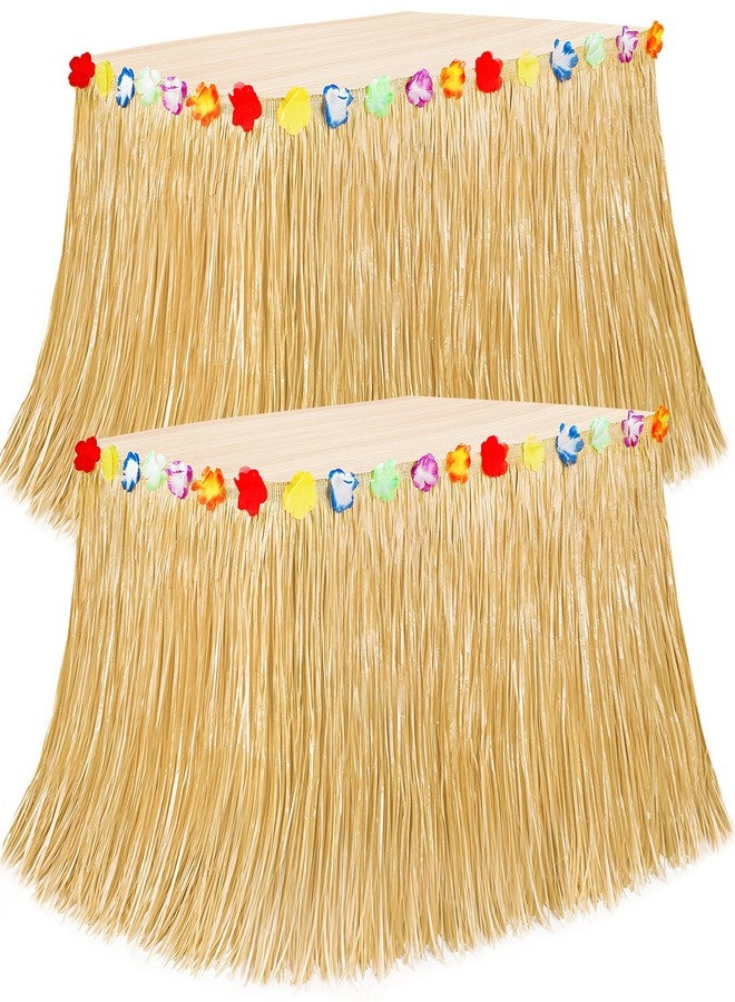Huskein Luau Party Decorations, 2PCS Gold Hawaiian Themed Table Skirt Party Decorations, Flower 108 X 29.5" Grass Skirts Luau Party Favors, Luau Table Skirt for Summer Tropical Hula Parties Decor Accessories - Image 1