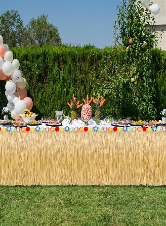 Huskein Luau Party Decorations, 2PCS Gold Hawaiian Themed Table Skirt Party Decorations, Flower 108 X 29.5" Grass Skirts Luau Party Favors, Luau Table Skirt for Summer Tropical Hula Parties Decor Accessories - Image 4