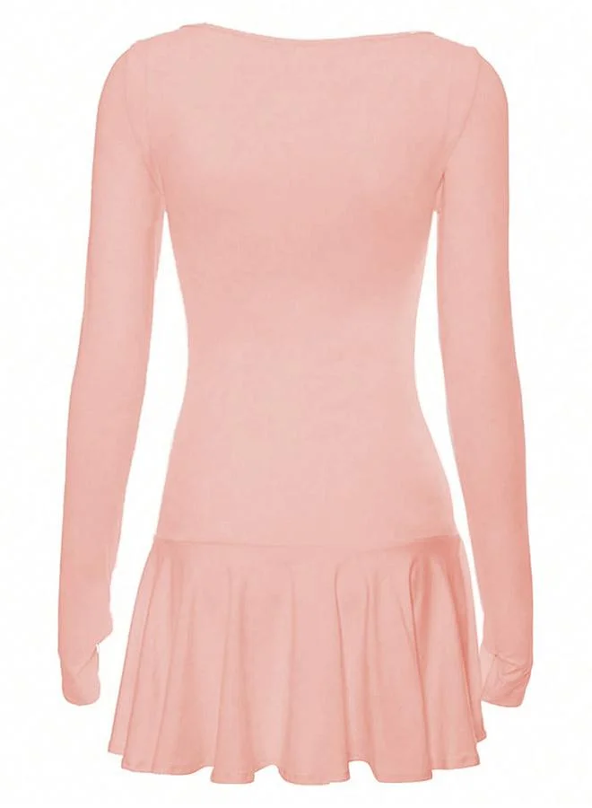 Take Two Women's Solid V Neck Long Sleeve Mini Dress