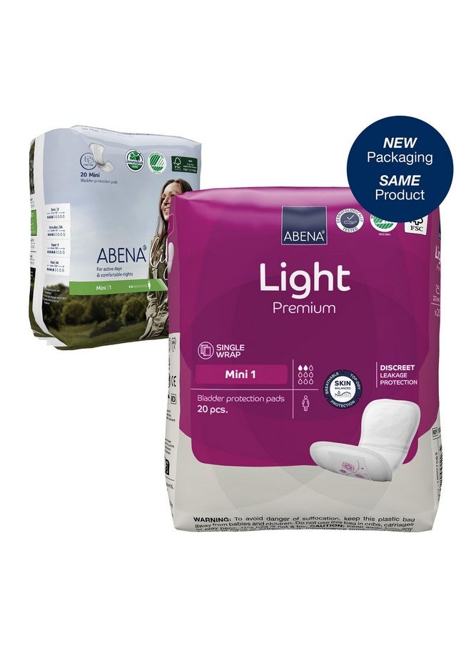 Abena Abena Light Incontinence Pads For Women, Anatomically Designed Barriers For Urinary Leak Protection, Breathable, Comfortable with Fast Absorption, Self-adhesive Strips - Light Mini 1, 180ml, 20 Count  - Image 2