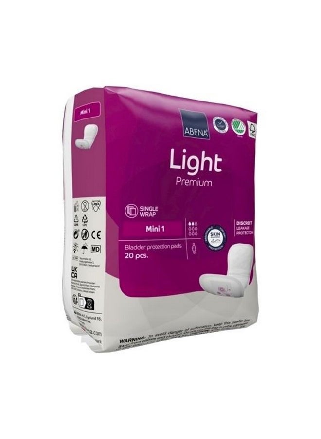 Abena Abena Light Incontinence Pads For Women, Anatomically Designed Barriers For Urinary Leak Protection, Breathable, Comfortable with Fast Absorption, Self-adhesive Strips - Light Mini 1, 180ml, 20 Count  - Image 3