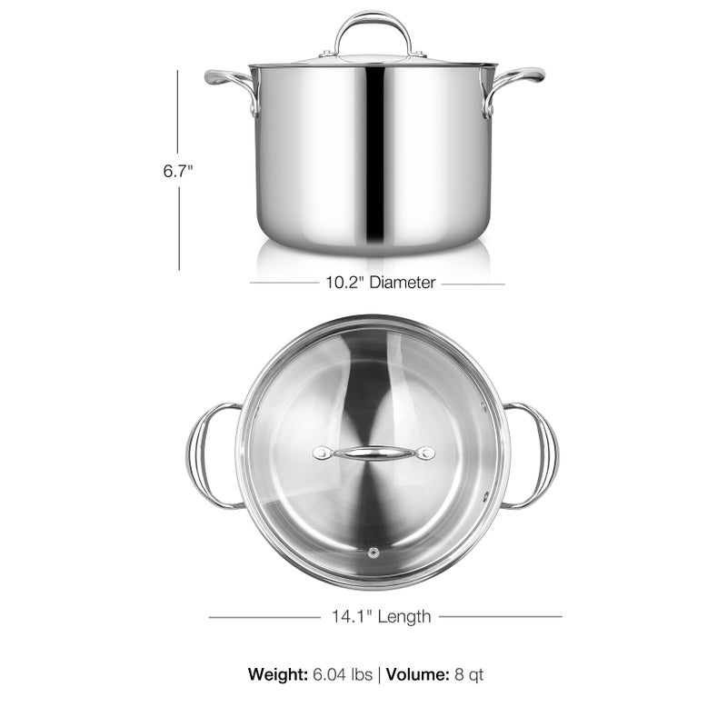 KEAWELL K3 Premium 8-Quart Tri-Ply Stainless Steel Stockpot with Lid, Induction & Oven Safe up to 600Â°F, Even Heating, Professional Cookware for All Stovetops (8-Qt) - Image 3