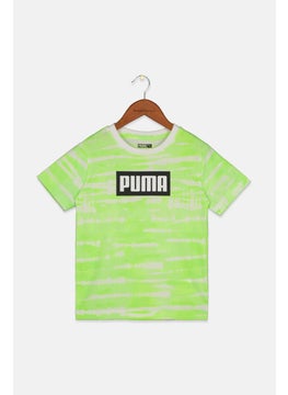 Kids Boy Sportswear Fit Short Sleeve Training T-shirt, White and Lime Green