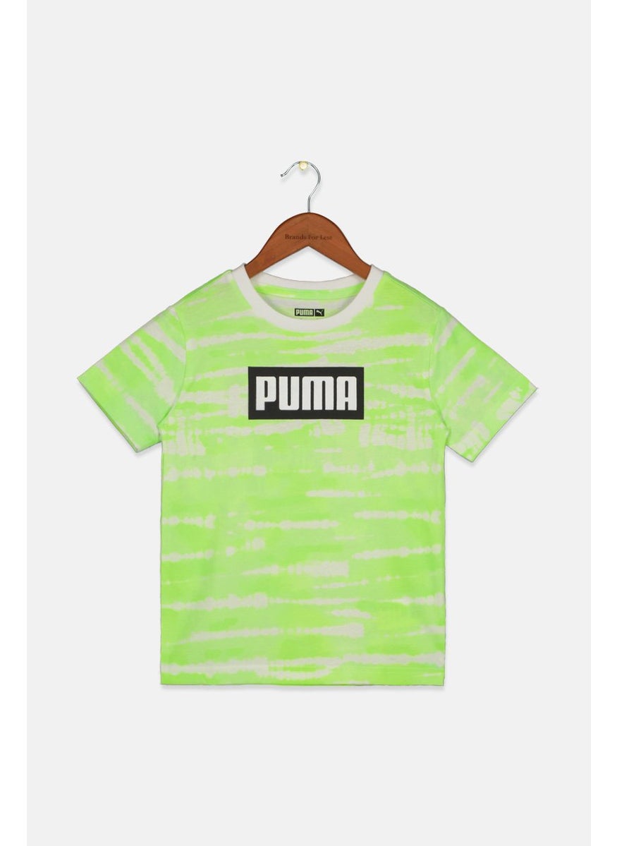 PUMA Kids Boy Sportswear Fit Short Sleeve Training T-shirt, White and Lime Green  - Image 1