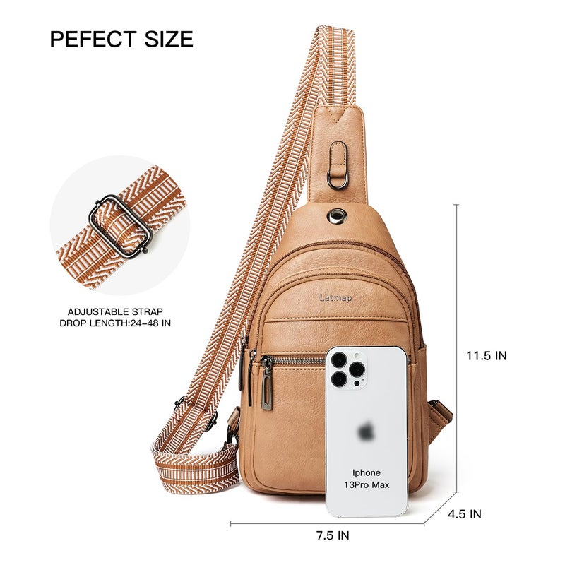 LATMAP 7L Sling Bag For Women Faux Leather Anti Theft Small Casual Daypack Backpack Fanny Pack Crossbody Chest Bags Purse Waterproof Tan - Image 4