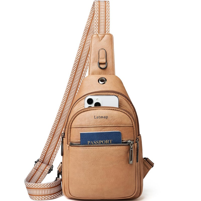 LATMAP 7L Sling Bag For Women Faux Leather Anti Theft Small Casual Daypack Backpack Fanny Pack Crossbody Chest Bags Purse Waterproof Tan - Image 1