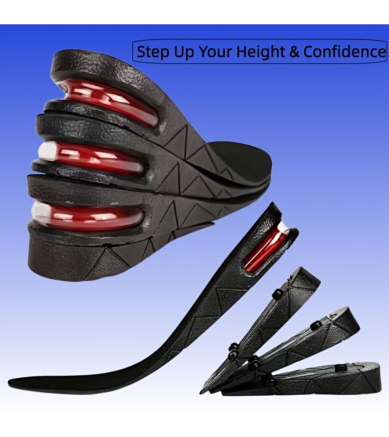 Black 9cm 3.54inch Adjustable Height Invisible Insoles Ergonomic Heel Pad Breathable Shock Absorber Detachable Unisex - Image 1