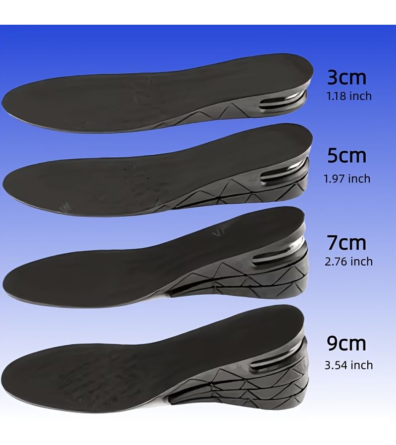 Black 9cm 3.54inch Adjustable Height Invisible Insoles Ergonomic Heel Pad Breathable Shock Absorber Detachable Unisex - Image 3