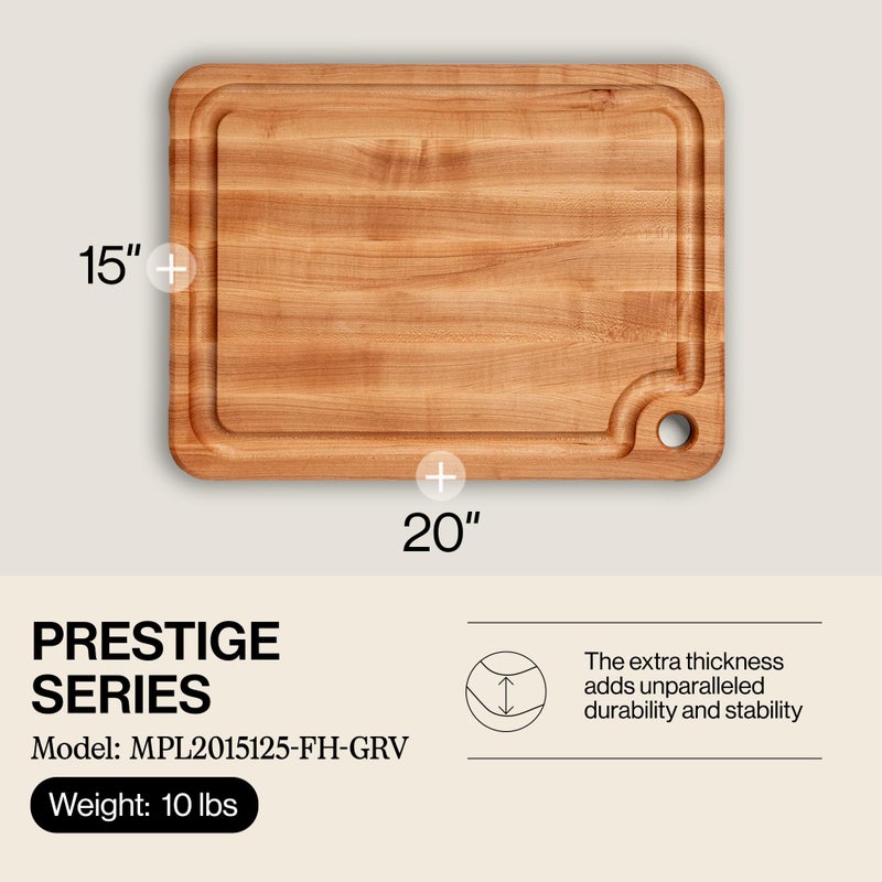John Boos Prestige Series Rectangular Wooden Maple Cutting Board 20â€x15â€ â€“ 1.25â€ Thick, 10-lb Reversible Butcher Block with Juice Groove, Edge-Grain & Finger Grip Hole â€“ Made in the USA - Image 2