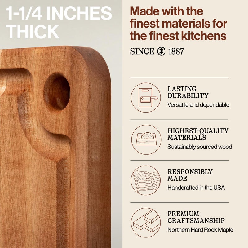 John Boos Prestige Series Rectangular Wooden Maple Cutting Board 20â€x15â€ â€“ 1.25â€ Thick, 10-lb Reversible Butcher Block with Juice Groove, Edge-Grain & Finger Grip Hole â€“ Made in the USA - Image 3
