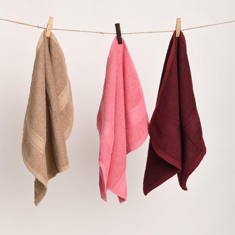 Furnofy 450 GSM Hand Towel Set of 3 Soft Absorbent Quick Dry Towel for Gym Home Kitchen Pool Travel 40x60 cm Pink Maroon Beige - Image 2