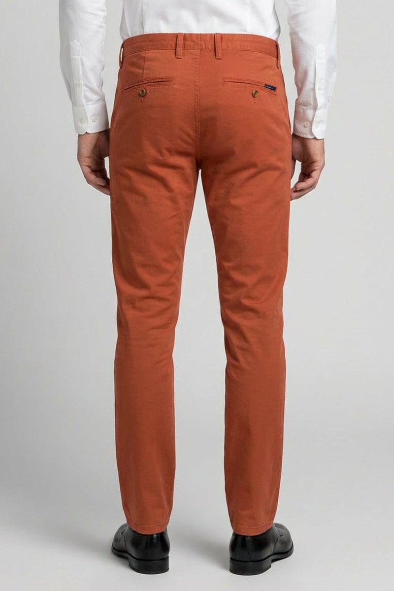 GANT Men Slim Fit Solid Chino Pants, Rust - Image 4