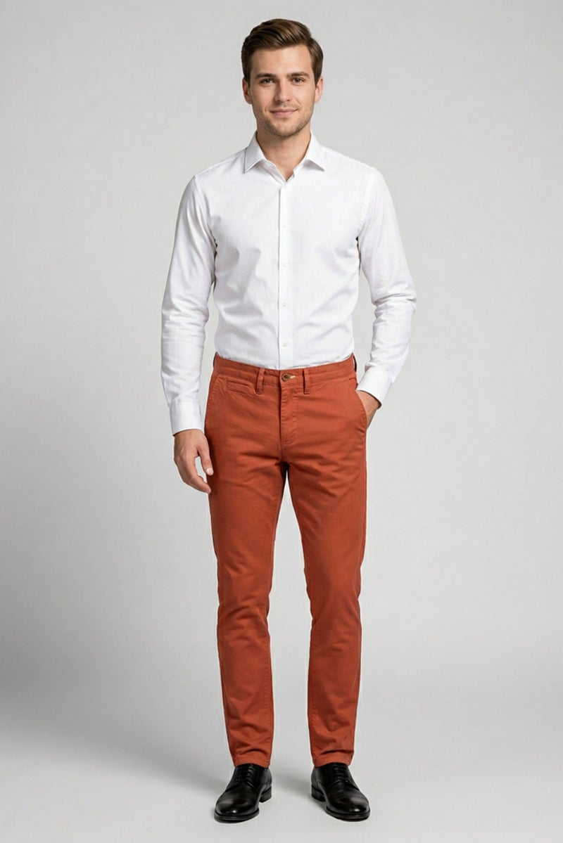 GANT Men Slim Fit Solid Chino Pants, Rust - Image 3