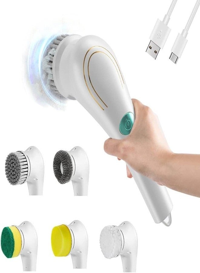 Electric Spin Scrubber, 5-in-1 Multifunctional Waterproof Electric Scrub Brush with 5 Brush Heads, Household Cleaning Brush for Bathtub, Cars, Tile Floor, Kitchen, Window, Wall Shoes - Image 1