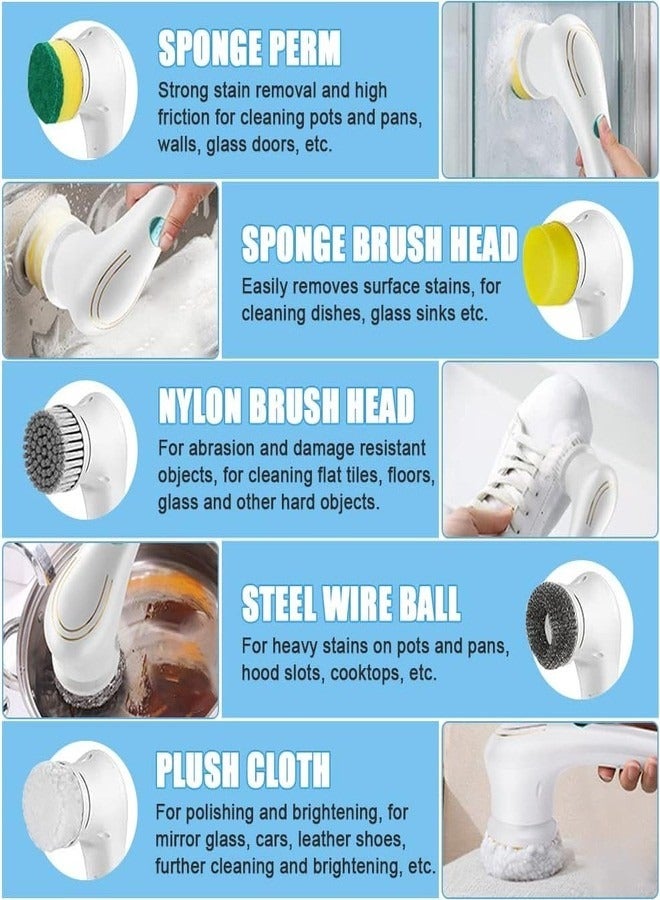 Electric Spin Scrubber, 5-in-1 Multifunctional Waterproof Electric Scrub Brush with 5 Brush Heads, Household Cleaning Brush for Bathtub, Cars, Tile Floor, Kitchen, Window, Wall Shoes - Image 3