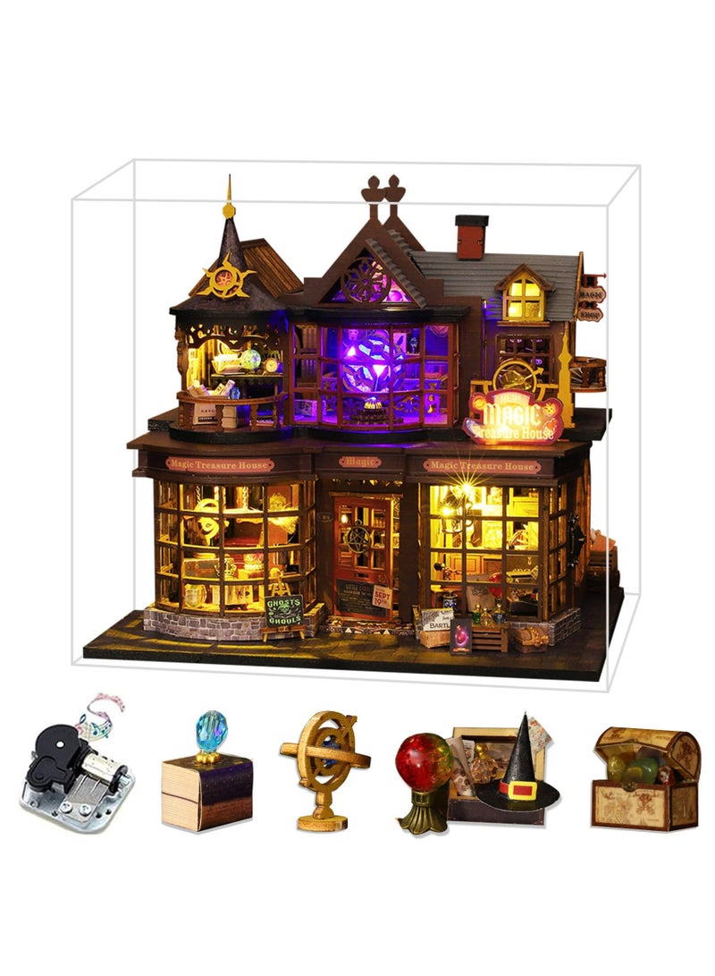 طقم بناء منزل مصغر للدمى يمكنك صنعه بنفسك، طقم بناء منزل صغير، طقم بناء نموذج لمنزل الدمى الصغير، طقم بناء مصغر خشبي للكبار (مدينة الكتب السحرية) - Image 1