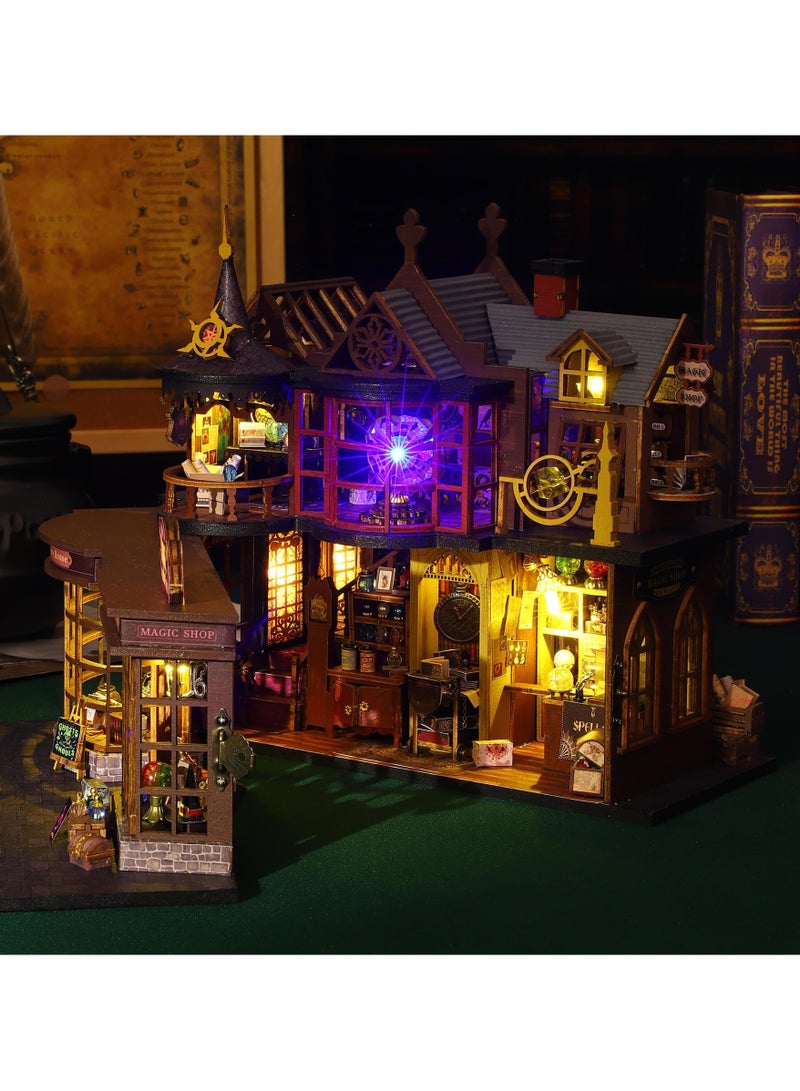 طقم بناء منزل مصغر للدمى يمكنك صنعه بنفسك، طقم بناء منزل صغير، طقم بناء نموذج لمنزل الدمى الصغير، طقم بناء مصغر خشبي للكبار (مدينة الكتب السحرية) - Image 2