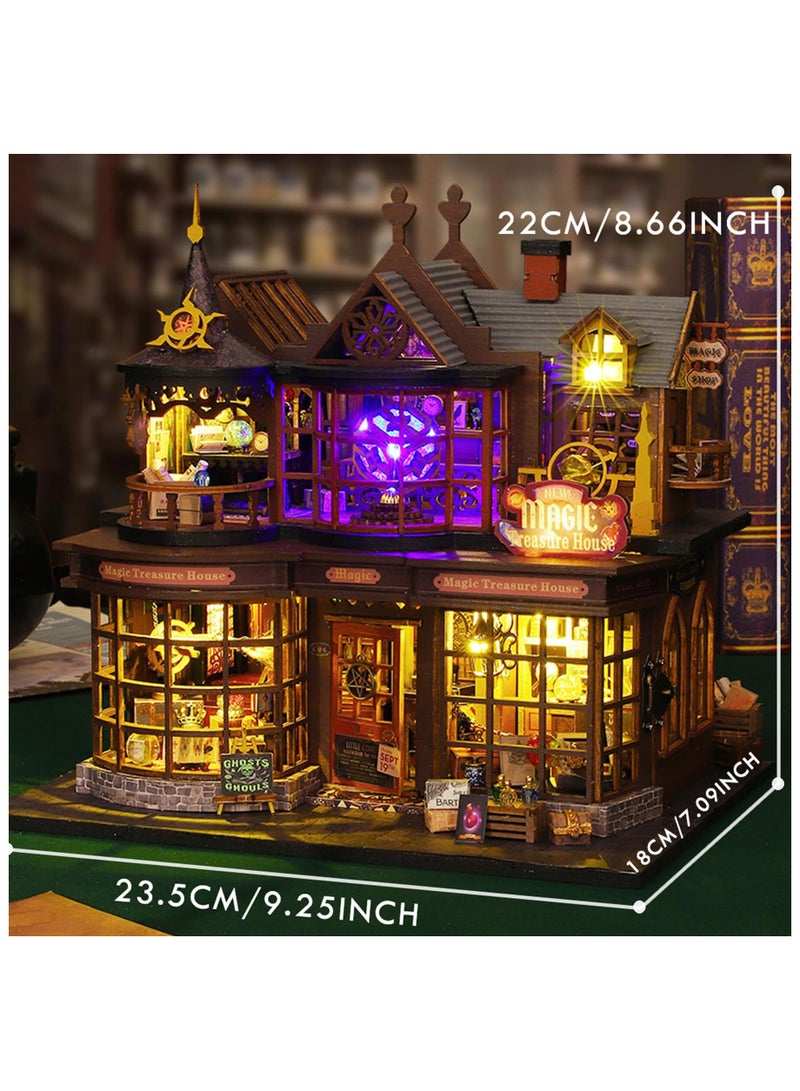 طقم بناء منزل مصغر للدمى يمكنك صنعه بنفسك، طقم بناء منزل صغير، طقم بناء نموذج لمنزل الدمى الصغير، طقم بناء مصغر خشبي للكبار (مدينة الكتب السحرية) - Image 3