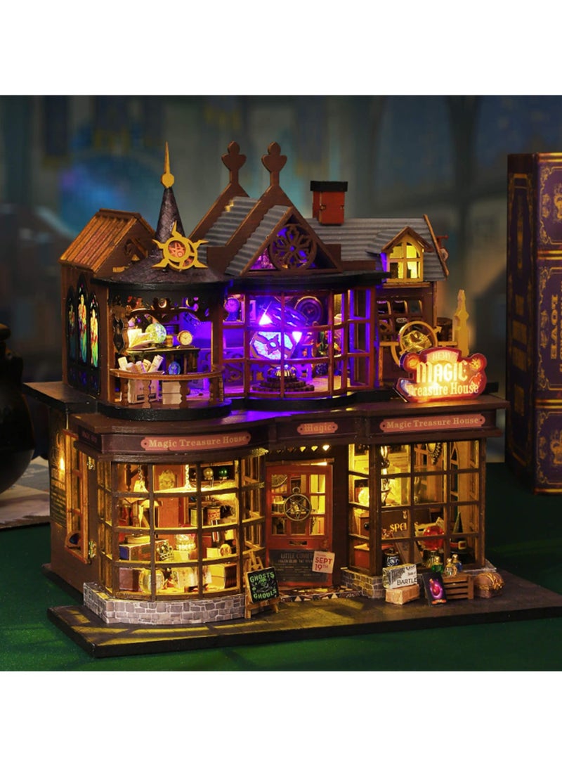 طقم بناء منزل مصغر للدمى يمكنك صنعه بنفسك، طقم بناء منزل صغير، طقم بناء نموذج لمنزل الدمى الصغير، طقم بناء مصغر خشبي للكبار (مدينة الكتب السحرية) - Image 5