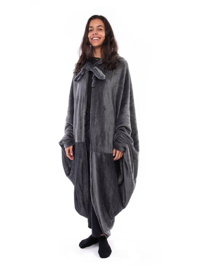 Mintra Blanket Cape/Hoodie (Fleece) Grey 160x180cm - Image 3