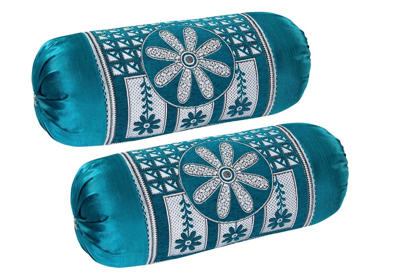 HSR Collection Chenille Velvet Luxury Round Bolsters Covers (Standard, Sky Blue) - Set of 4 - Image 2