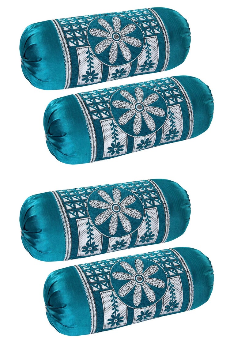 HSR Collection Chenille Velvet Luxury Round Bolsters Covers (Standard, Sky Blue) - Set of 4 - Image 4