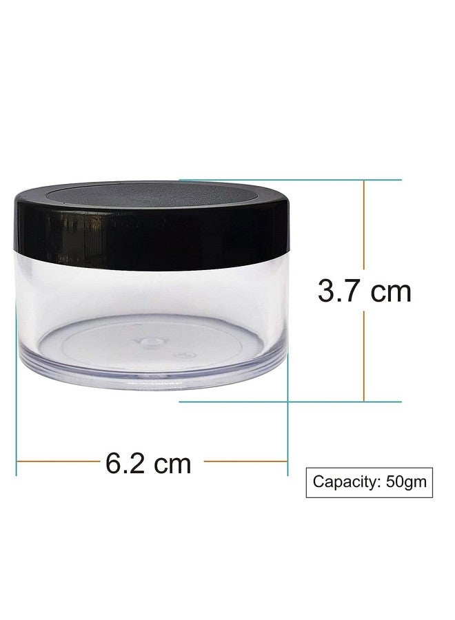 BH PLAST Acrylic Jars with Black Cap & Inner Lid, 50g, Clear, for Lip Balm, Cream, Eye Shadow Pack of 3 - Image 2