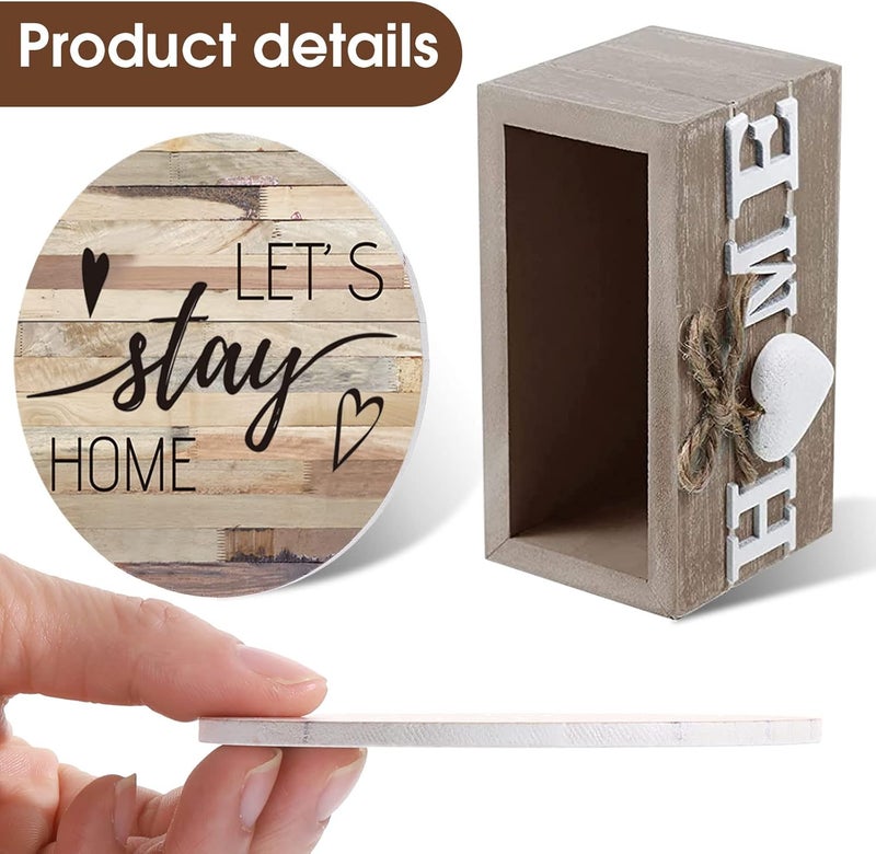 Queekay Housewarming Gifts for Home Decoration Wooden Heart Coasters for Drinks 6 Set Farmhouse Coasters with Holder Funny for Family Coffee Table Protection, 4''(Farmhouse Color) - Image 3