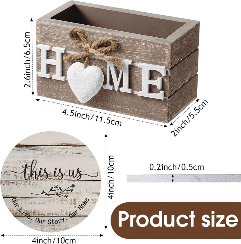 Queekay Housewarming Gifts for Home Decoration Wooden Heart Coasters for Drinks 6 Set Farmhouse Coasters with Holder Funny for Family Coffee Table Protection, 4''(Farmhouse Color) - Image 2